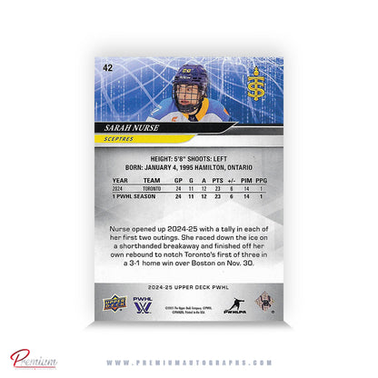 Sarah Nurse Toronto Sceptres Autographed 2024-25 Upper Deck PWHL Hockey Card #42 #'d 150/250