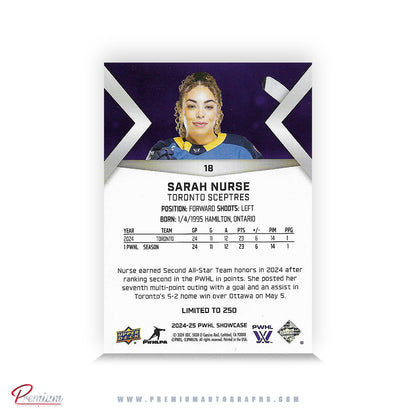 Sarah Nurse Toronto Sceptres Autographed 2024-25 Upper Deck PWHL Hockey Card #18 #'d to 250