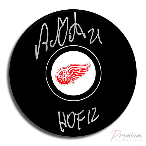 Adam Oates Detroit Red Wings Signed Puck w/ HOF 2012 Inscription