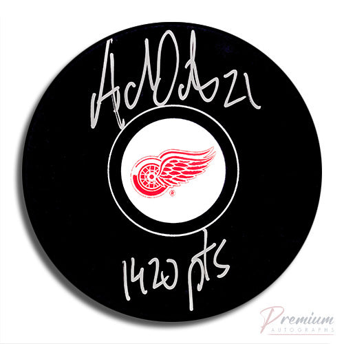 Adam Oates Detroit Red Wings Signed Puck w/ 1420 Pts Inscription