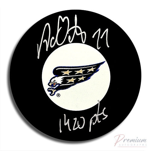 Adam Oates Washington Capitals Signed Puck w/ 1420 Pts Inscription