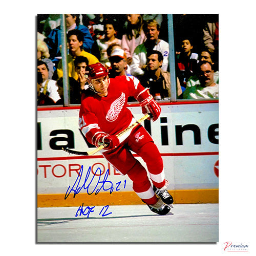 Adam Oates Detroit Red Wings Signed 8x10 Photograph w/ HOF 12 Inscription