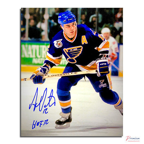 Adam Oates St-Louis Blues Signed 8x10 Photograph w/ HOF 12 Inscription