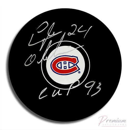 Lyle Odelein Montreal Canadiens Signed Puck w/ 93 Cup Inscription