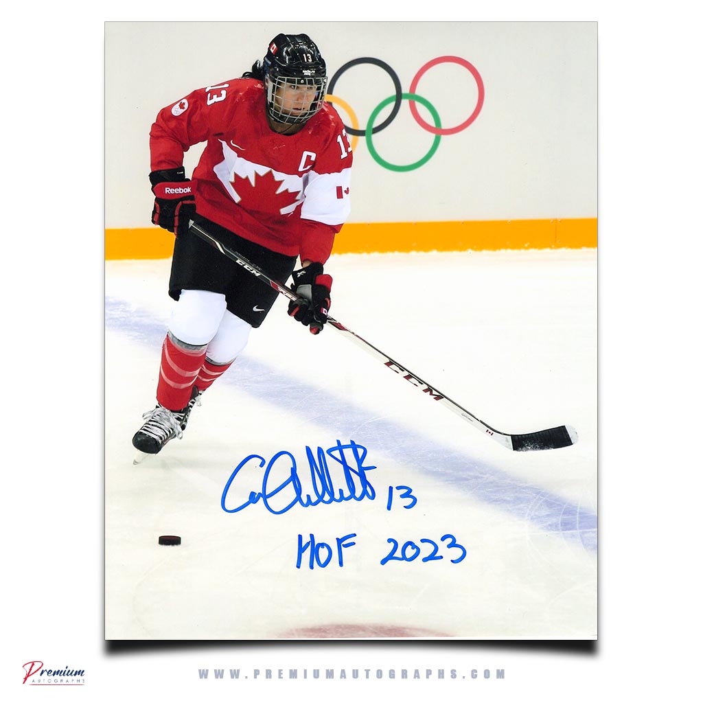 Caroline Ouellette Team Canada Signed 8x10 Photograph Blue Line HOF 13 Inscription