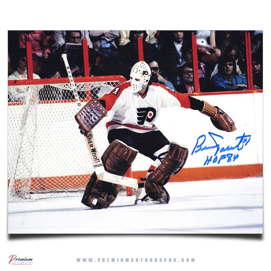 Bernie Parent Philadelphia Flyers Signed 8x10 Photograph Action w/ HOF Inscription