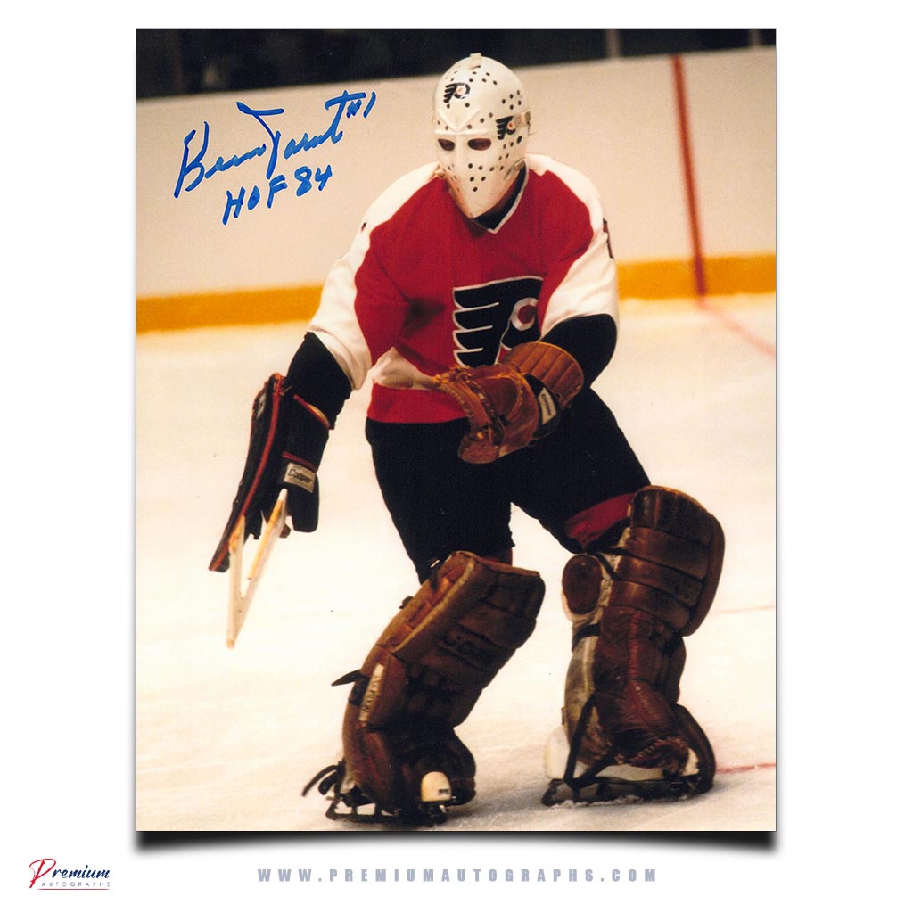 Bernie Parent Philadelphia Flyers Signed 8x10 Photograph Action w/ HOF 84 Inscription