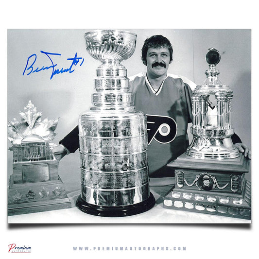 Bernie Parent Philadelphia Flyers Signed 8x10 Photograph BW Trophies