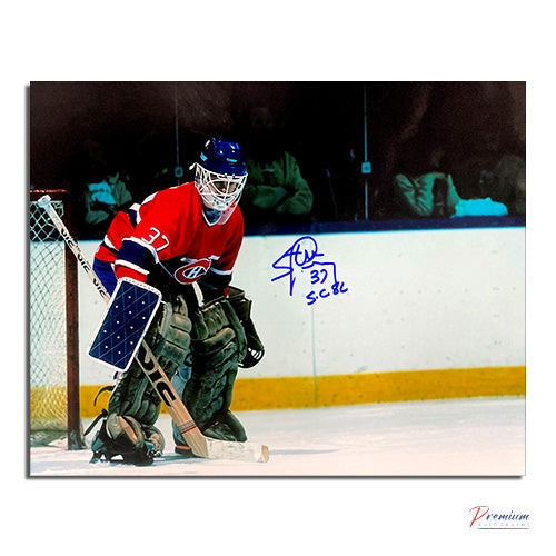 Steve Penney Montreal Canadiens Signed 8x10 Photograph In Net w/ SC 86 Inscription