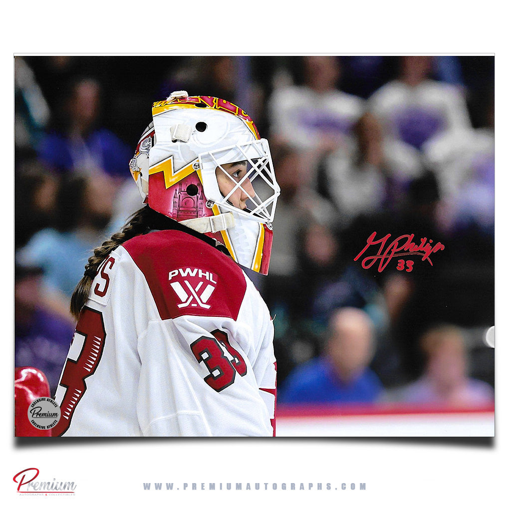 Gwyneth Philips Ottawa Charge PWHL Autographed 8x10 Photograph In Net Closeup