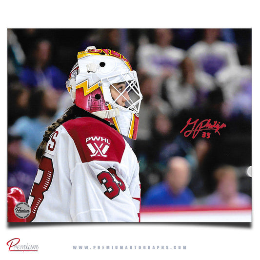 Gwyneth Philips Ottawa Charge PWHL Autographed 8x10 Photograph In Net Closeup