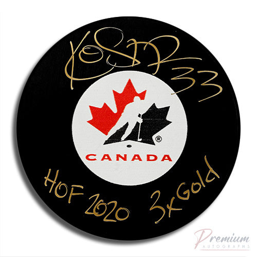 Kim St-Pierre Canada Signed Puck w/ HOF 2020 & 3x Gold Inscription