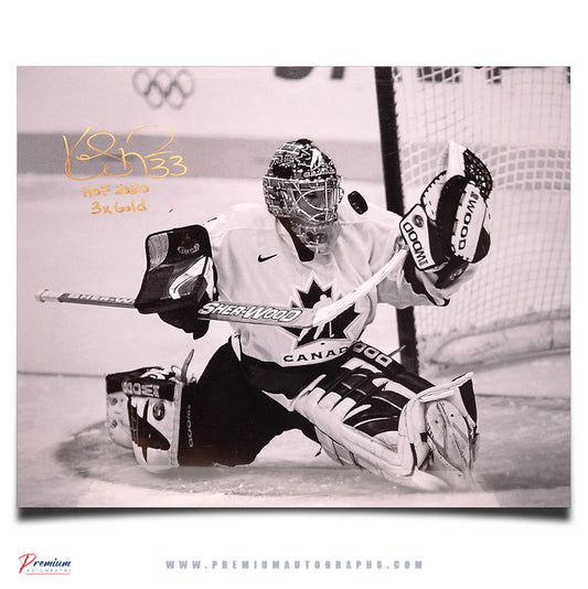 Kim St-Pierre Team Canada Signed 16x20 Photograph Glove Save w/ HOF 2020 & 3x Gold Inscriptions