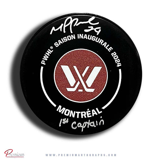 Marie-Philip Poulin Montreal Victoire PWHL Autographed Inaugural 2024 Season Official Game Puck w/ First Captain inscription