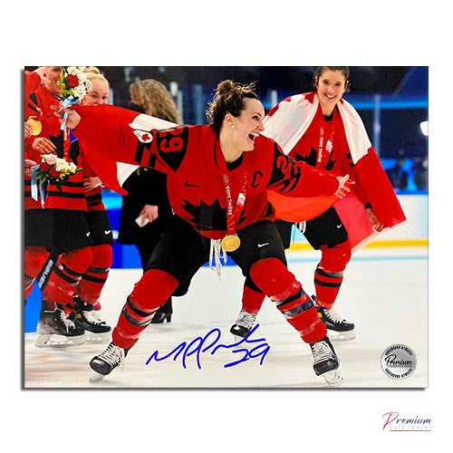 Marie-Philip Poulin Team Canada Signed 8x10 Photograph Gold Medal Celebration with Flag