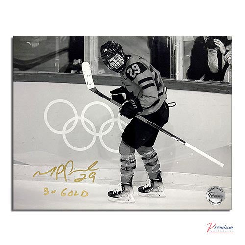 Marie-Philip Poulin Team Canada Signed 8x10 Photograph B&W w/ 3x Gold Inscription