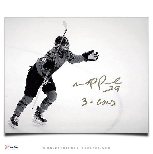 Marie-Philip Poulin Team Canada Signed 8x10 Photograph Sepia Goal Celebration w/ 3x Gold Inscription