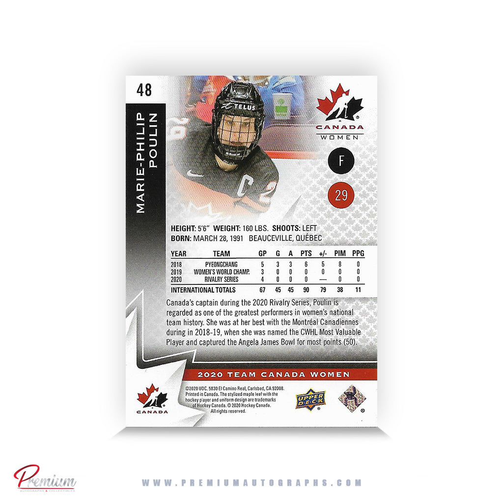 Marie-Philip Poulin Team Canada Autographed 2020-21 Upper Deck Hockey Card #48