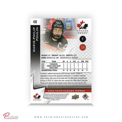 Marie-Philip Poulin Team Canada Autographed 2020-21 Upper Deck Hockey Card #48