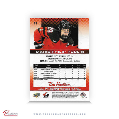 Marie-Philip Poulin Team Canada Autographed 2021-22 Upper Deck Tim Hortons Hockey Card #81
