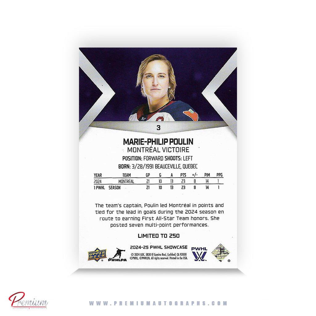 Marie-Philip Poulin Montreal Victoire Autographed 2024-25 Upper Deck PWHL Hockey Card #3 #'d to 250