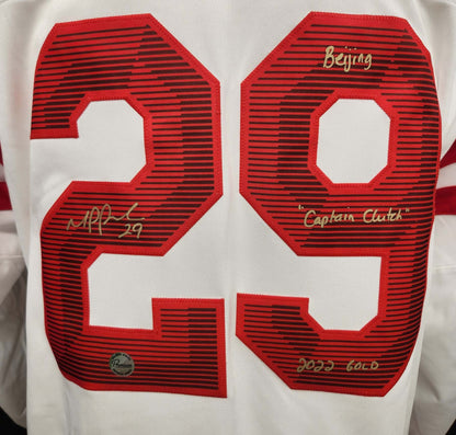 Marie-Philip Poulin Team Canada Autographed Nike WHITE Jersey w/ Beijing 2022 Gold &amp; Captain Clutch Inscription