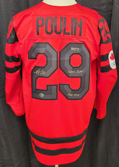 Marie-Philip Poulin Team Canada Autographed Nike RED Jersey w/ Beijing 2022 Gold &amp; Captain Clutch Inscription