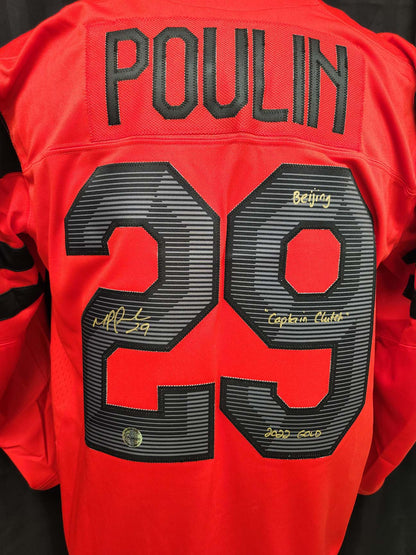 Marie-Philip Poulin Team Canada Autographed Nike RED Jersey w/ Beijing 2022 Gold &amp; Captain Clutch Inscription