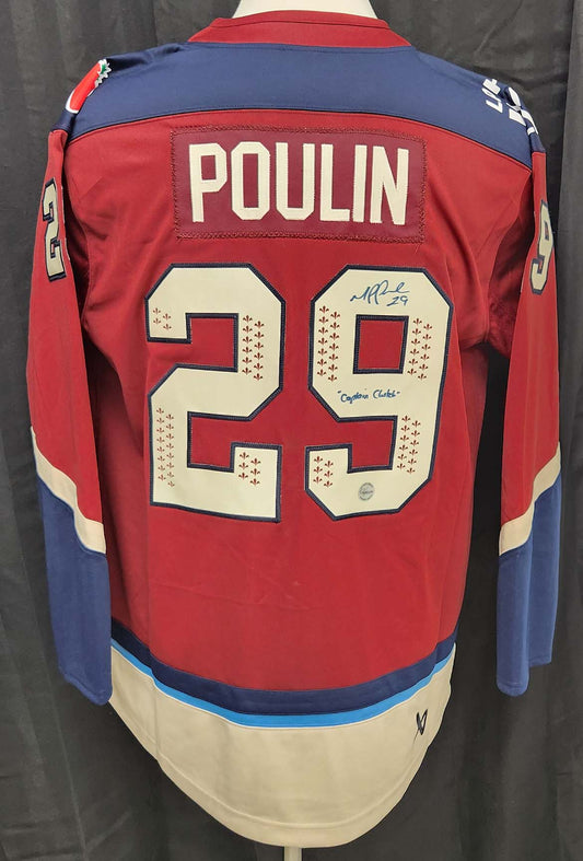 Marie-Philip Poulin Montreal Victoire PWHL Autographed Bauer Jersey Captain Clutch Inscription.