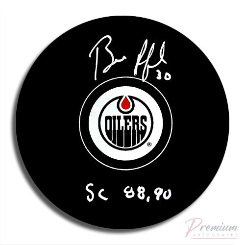 Bill Ranford Edmonton Oilers Signed Puck w/ SC 88-90 Inscription