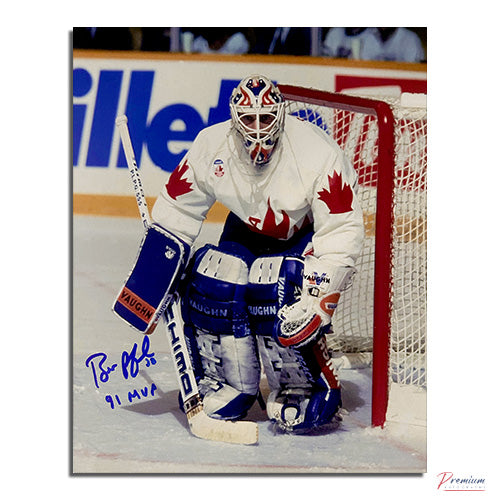 Bill Ranford Team Canada Signed 8x10 Photograph Focused w/ 91 MVP Inscription