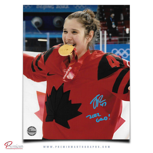 Jamie Lee Rattray Team Canada Autographed 8x10 Photograph Gold Medal Celebration w/ 2022 Gold Inscription