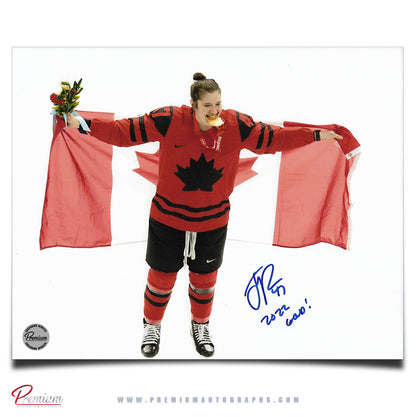 Jamie Lee Rattray Team Canada Autographed 8x10 Photograph Flag Celebration w/ 2022 Gold Inscription