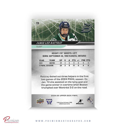 Jamie Lee Rattray Boston Fleet Autographed 2024-25 Upper Deck PWHL Hockey Card #30 Ltd /47 Nicknames  edn. w/ "Ratty" Inscription