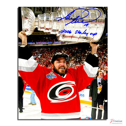 Mark Recchi Carolina Hurricanes Signed 8x10 Photograph Stanley Cup Celebration w/ 2006 Stanley Cup Inscription