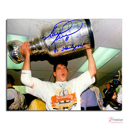 Mark Recchi Pittsburgh Penguins Signed 8x10 Photograph Stanley Cup Celebration w/ 91 Stanley Cup Inscription