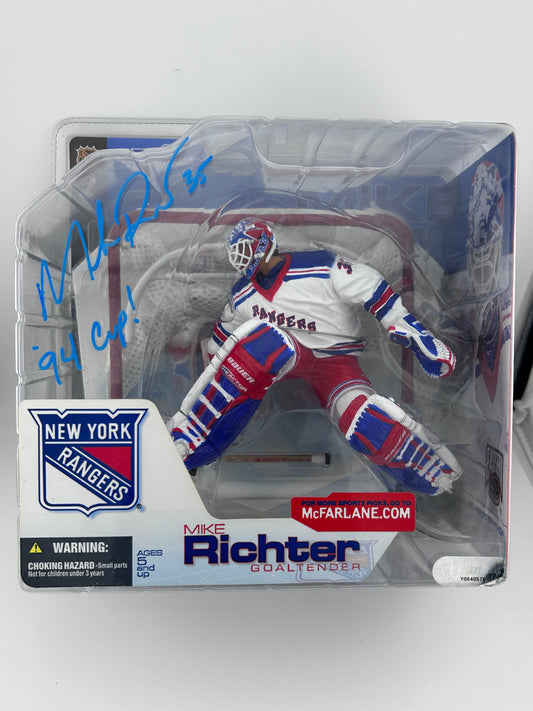 Mike Richter New York Rangers Autographed McFarlane (on package) w/ 94 Cup Inscription in blue paint pen