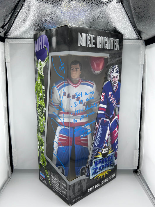 Mike Richter New York Rangers Autographed NHL ProZone Action Figure 1998 Collectors Series (on package) w/ 5 Inscriptions