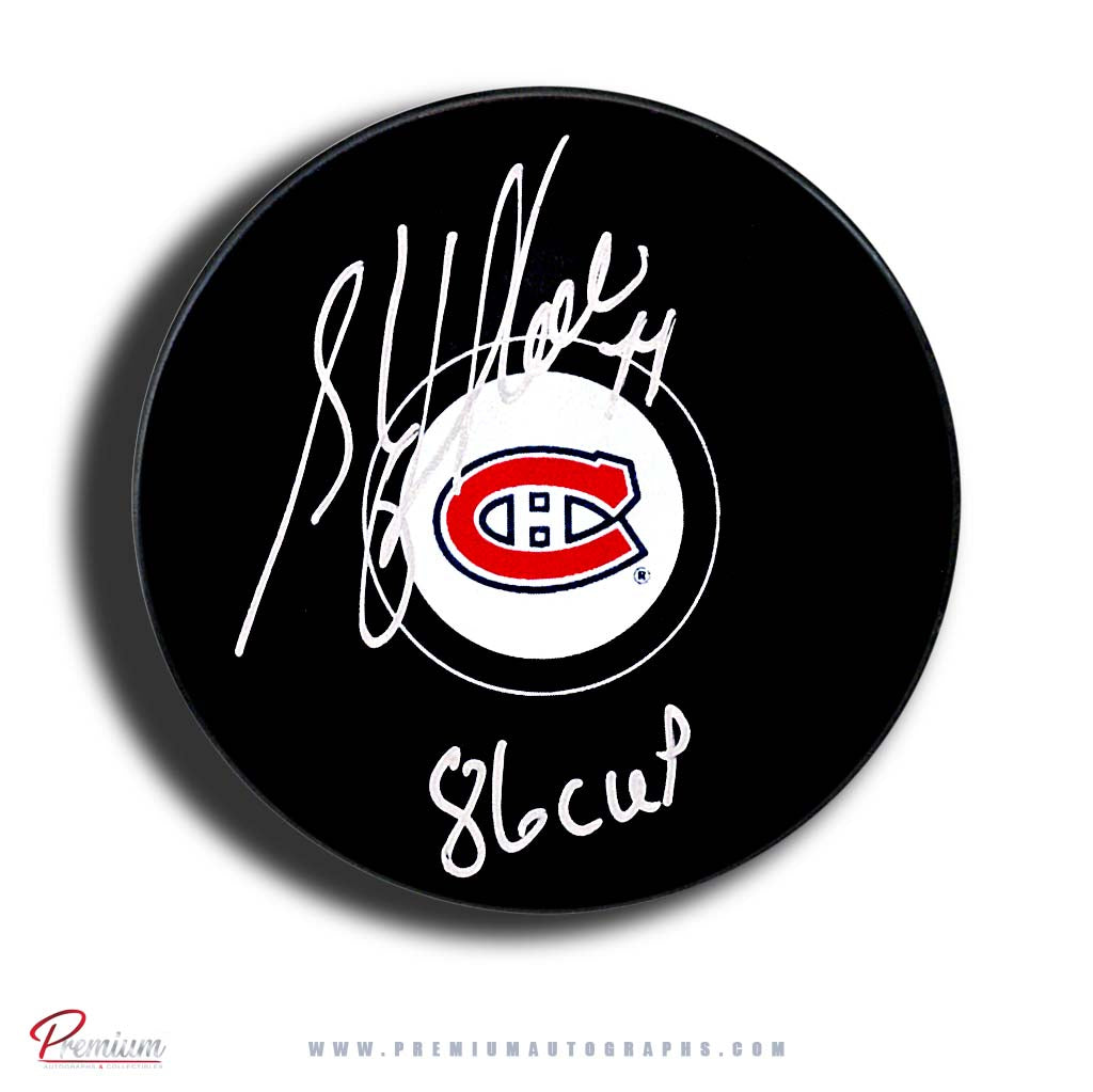 Stephane Richer Montreal Canadiens Autographed Puck 86 Cup Inscription