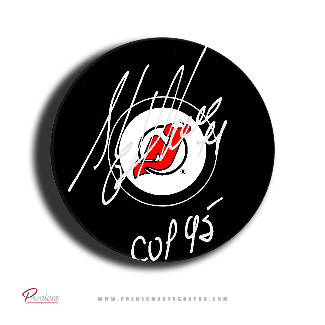 Stephane Richer New Jersey Devils Autographed Puck Cup 95 Inscription