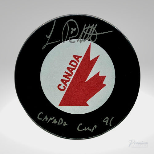 Luc Robitaille Team Canada Signed Puck w/ 91 Canada Cup Inscription