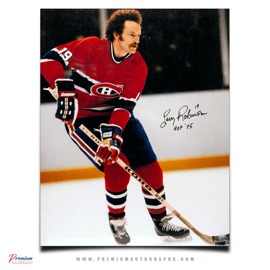 Larry Robinson Monrtreal Canadiens Signed 16x20 Photograph With the Puck w/ HOF 95 Inscription