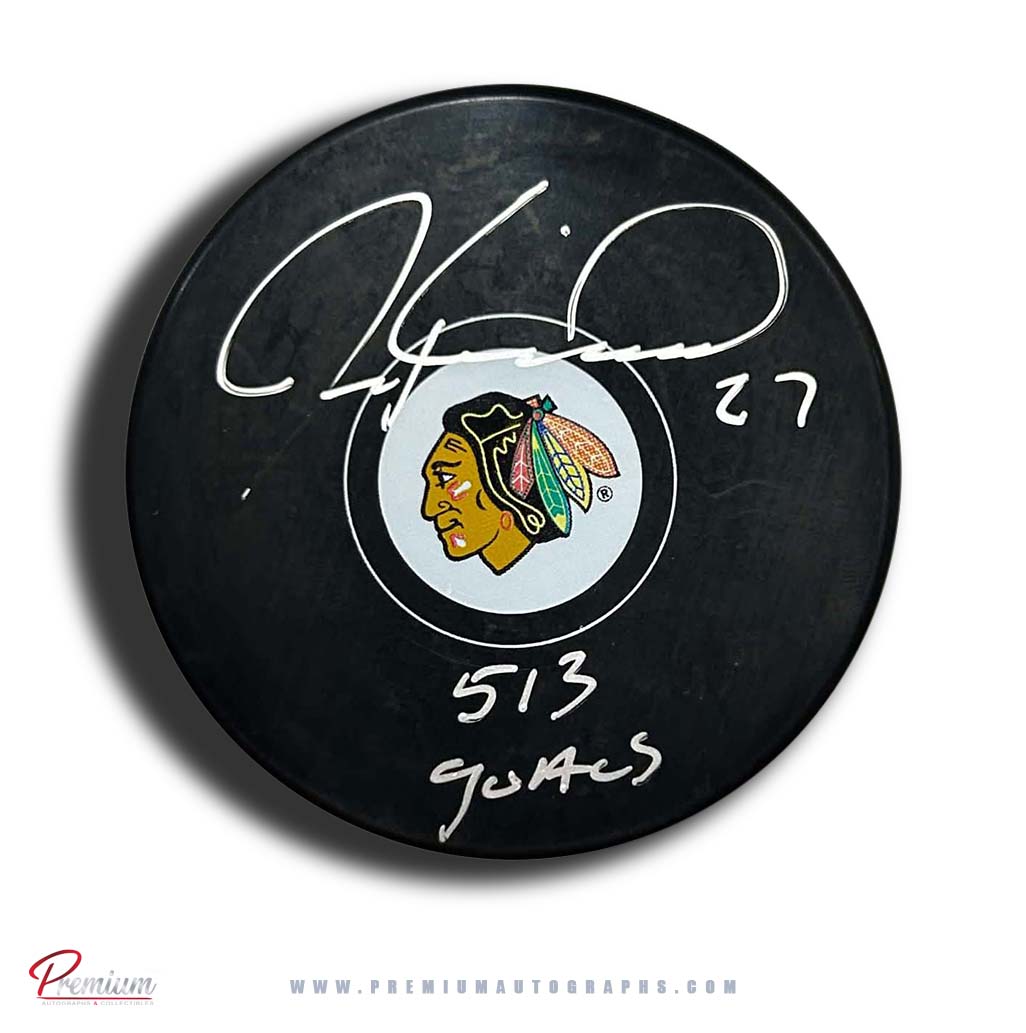 Jeremy Roenick Chicago Blackhawks Autographed Puck w/ 513 Goal Inscription