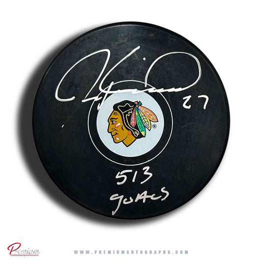 Jeremy Roenick Chicago Blackhawks Autographed Puck w/ 513 Goal Inscription