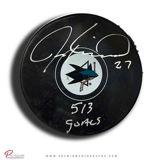 Jeremy Roenick San Jose Sharks Autographed Puck w/ 513 Goals Inscription