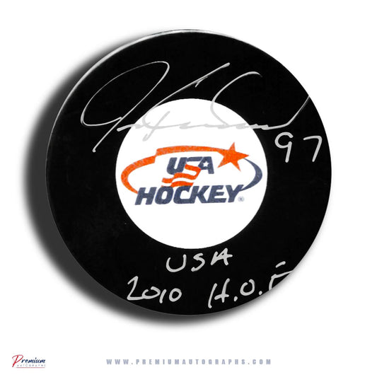 Jeremy Roenick Team USA Signed Puck w/ USA 2010 HOF Inscription