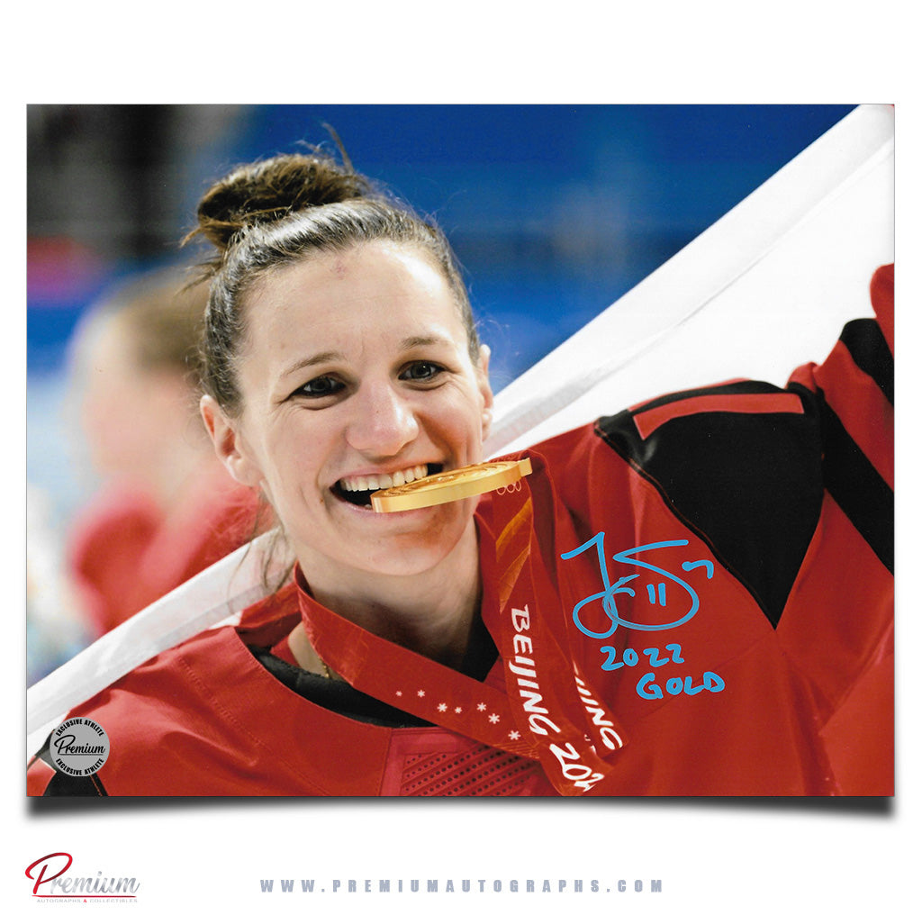 Jill Saulnier Team Canada Autographed 8x10 Photograph Gold Medal Celebration w/ 2022 Gold Inscription