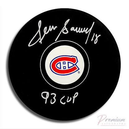 Denis Savard Montreal Canadiens Signed Puck w/ 93 Cup Inscription