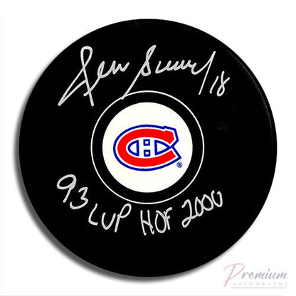 Denis Savard Montreal Canadiens Signed Puck w/ HOF 2000 & 93 Cup Inscription