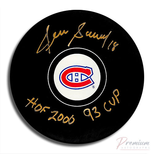 Denis Savard Montreal Canadiens Signed Puck w/ HOF 2000 & 93 Cup Inscription